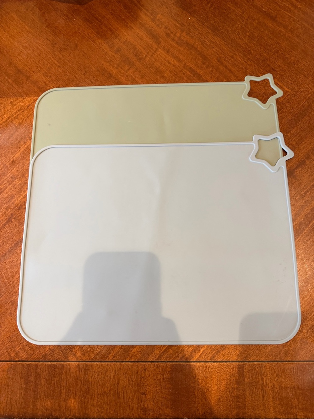 Set of 2 Moonkie silicone placemats Star Placemats non slip sage and light blue